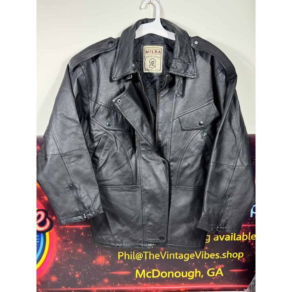 Men's Vintage Wilda Genuine Leather Black Motorcycle Jacket Made in USA Large